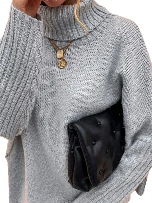 New loose solid color turtleneck bat sleeve pullover knitted sweater