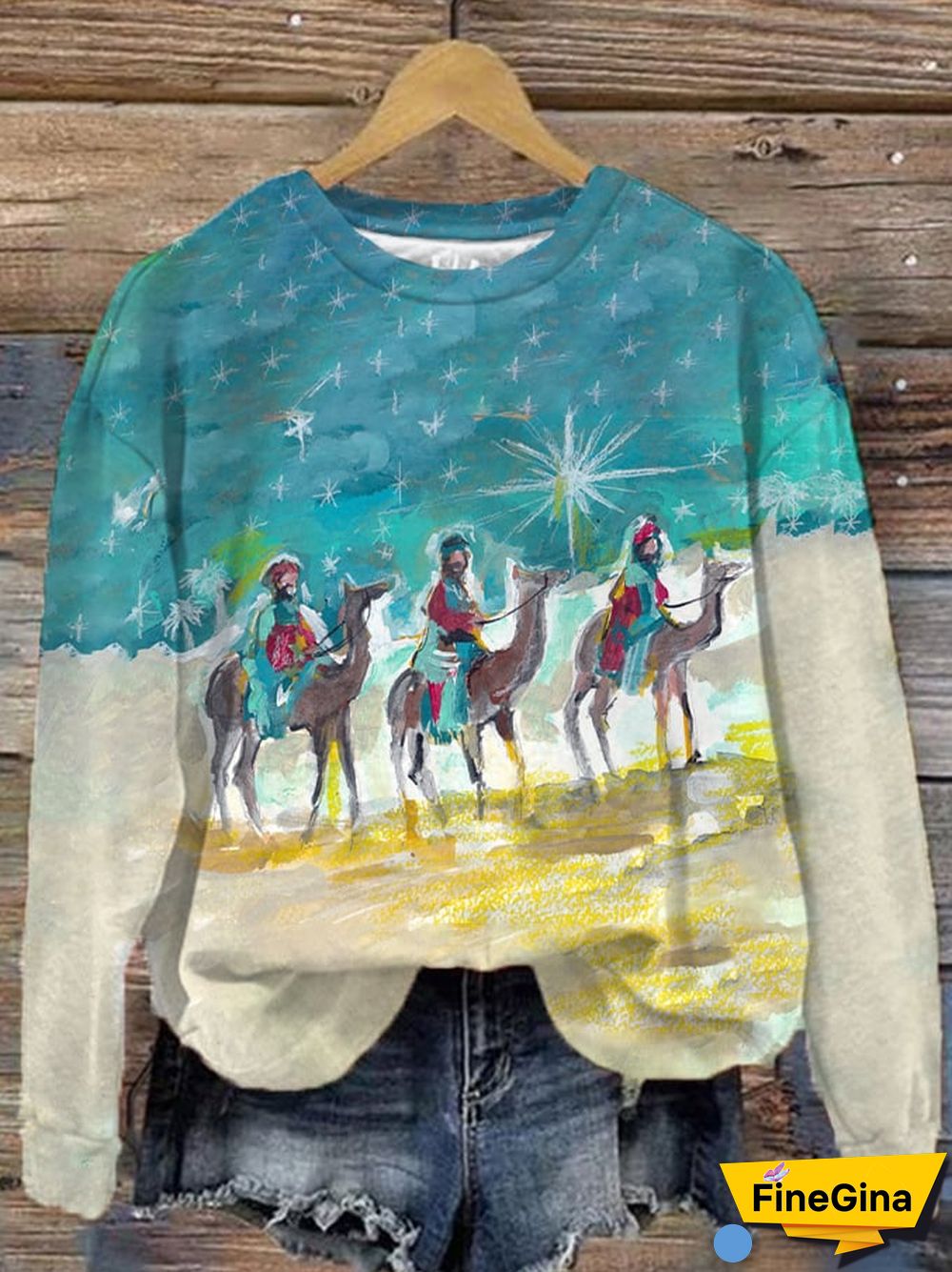 Women's Christmas Faith Wise Men Still Seek Him Christian Holy Night Printed Sweatshirt