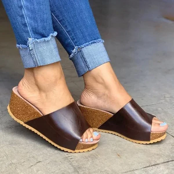HUXM Fashion Style Peep Toe Slip-On Wedges Slippers