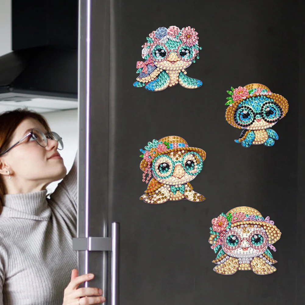 6Pcs Acrylic Summer Beach Turtle DIY Diamond Art Refrigerator Magnets Sticker