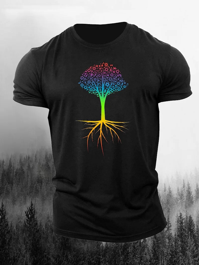 Rainbow Color Tree Graphic Men's T-Shirt in  mildstyles