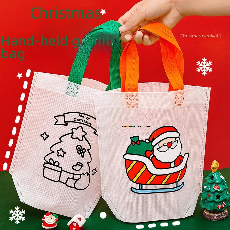 Christmas Gift Bag Portable Non-woven Fabric Graffiti Bag Gift Bag Christmas Children's Handmade DIY Coloring Painting Bag
