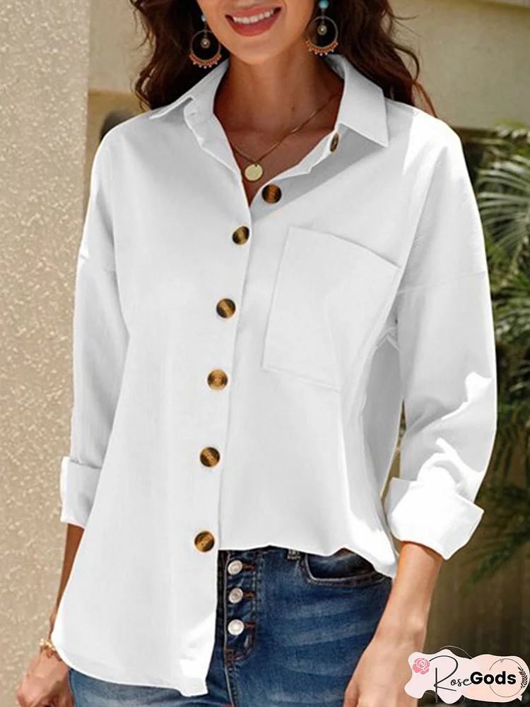 Shawl Collar Casual Buttoned Blouse