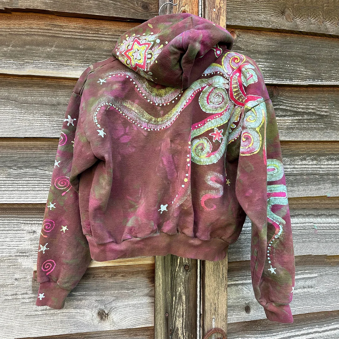 Retro Energy Lotus Flower Graphic Print Zipper Up Hoodie