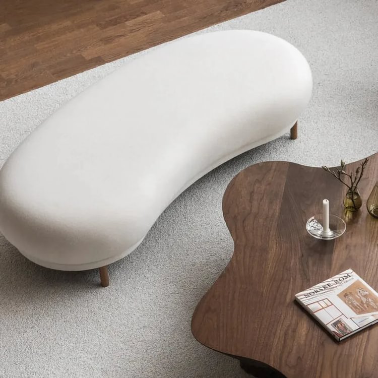 Homemys Modern white bench upholstered bench curved bench with metal legs