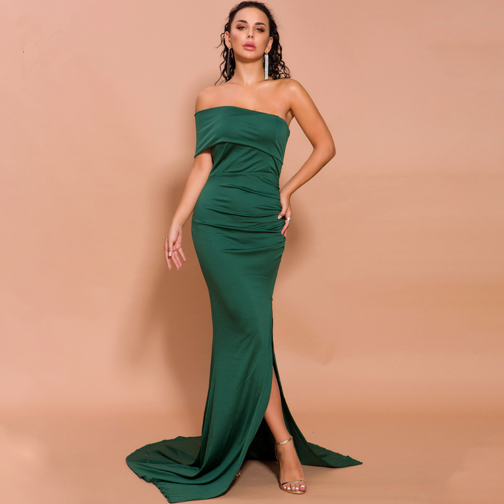 Elegant Green Mermaid Prom Dress Long Off-the-Shoulder Evening Gowns ...