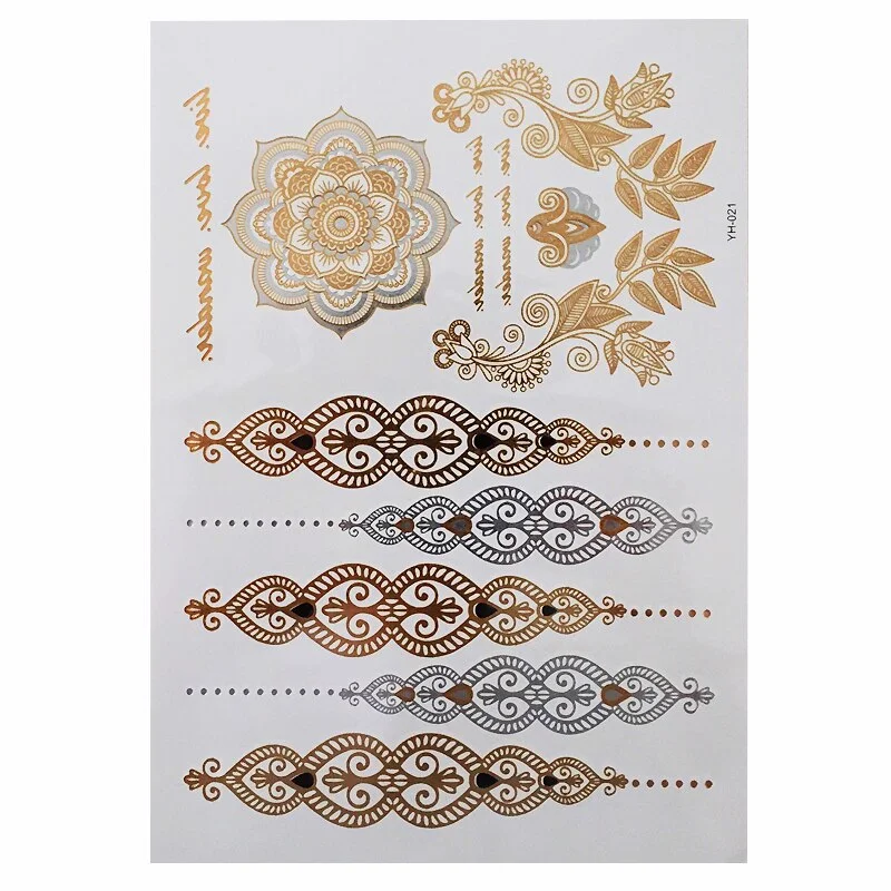 Temporary Flash Einmal Tattoo Classic gold Armband Hals Kette Henna 25teilig NEU