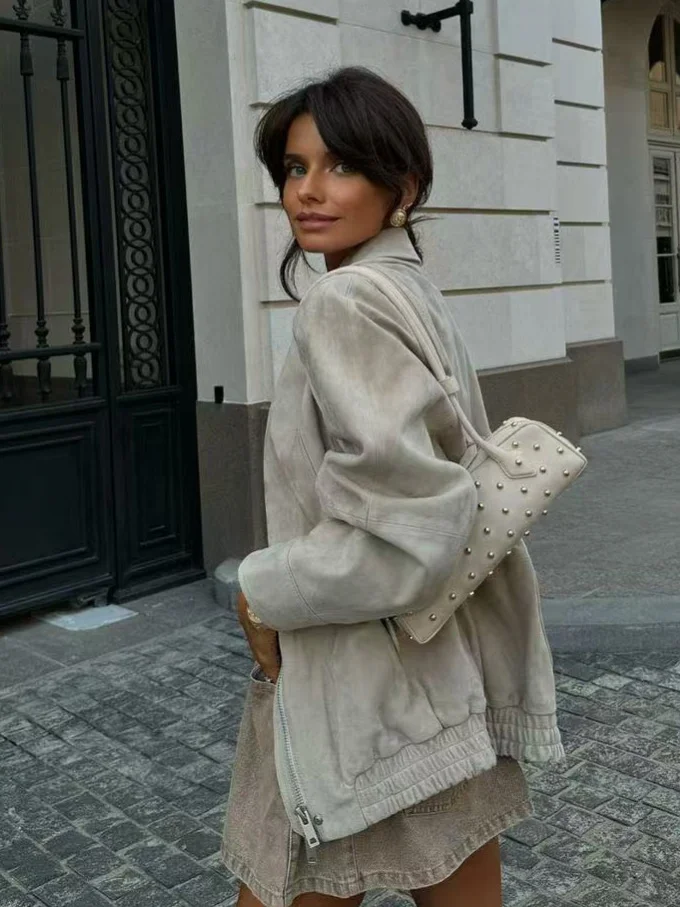 Nigikala Nigikala 2025 Fashion Clip Velvet Texture Loose Flying Jacket Women A6