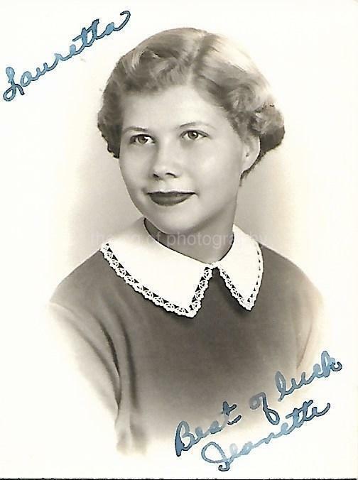 Found Photo Poster painting bw 1950's HIGH SCHOOL GIRL Original Portrait YOUNG WOMAN 15 27 Q