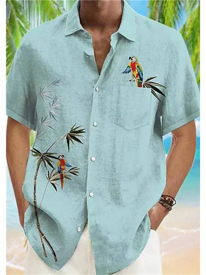 Men's Hawaiian Shirt Bird 3D Print Light Blue Casual