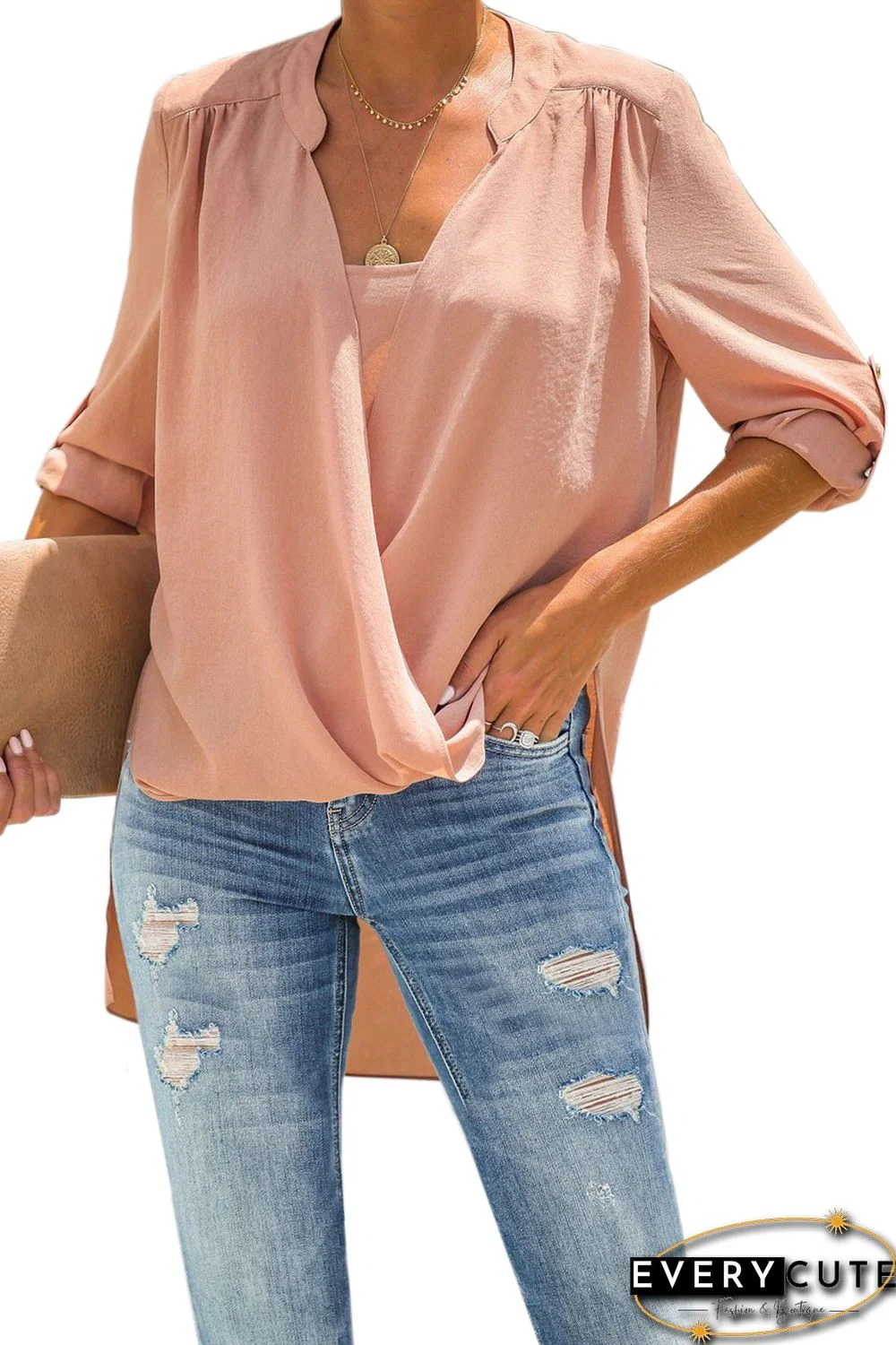 Pink Get You Covered Drape Front Layered Blouse