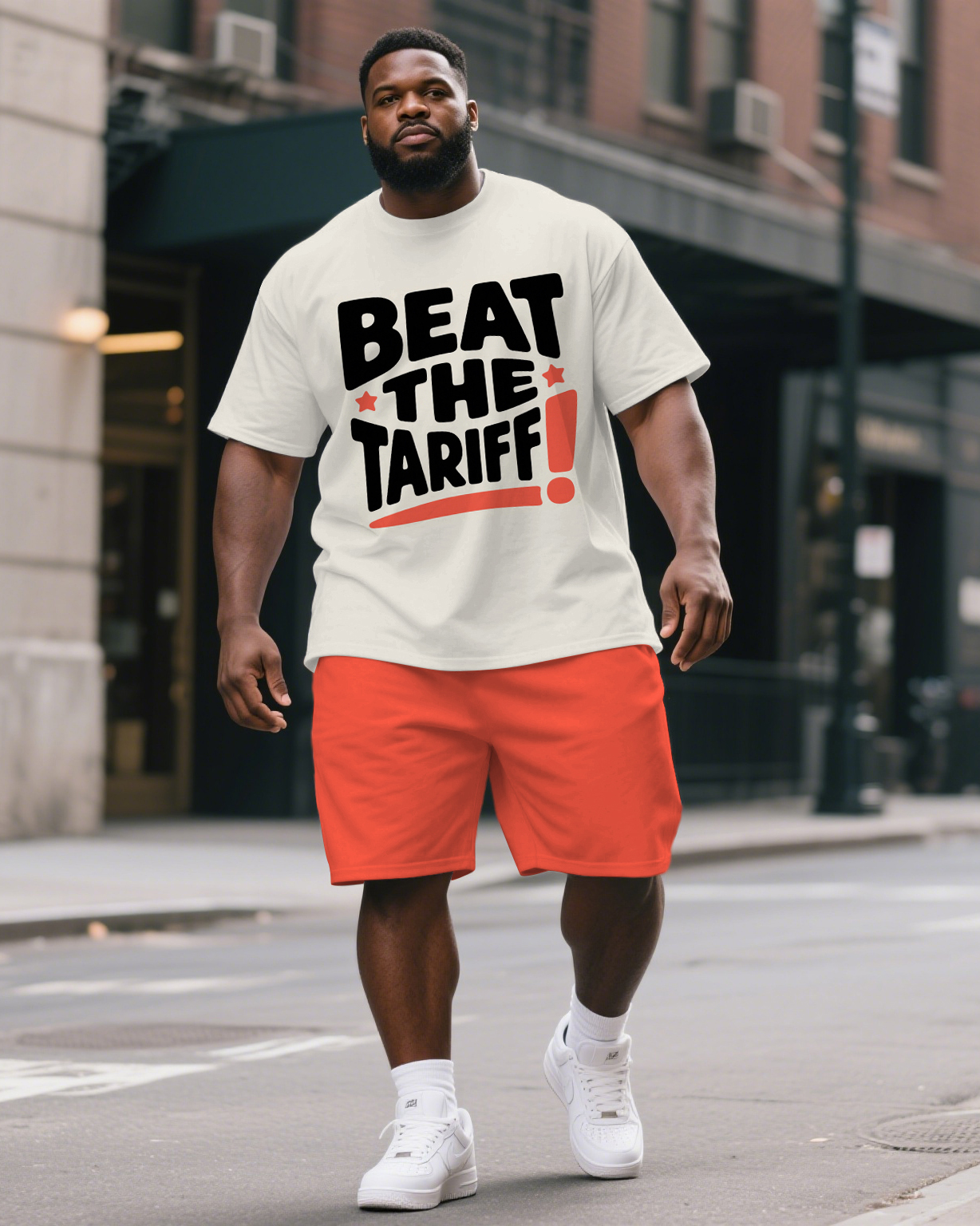 Big Men's Street Fashion BEAT THE TARIFF Printed Casual Short Sleeve T-Shirt Shorts 2-Piece Suit