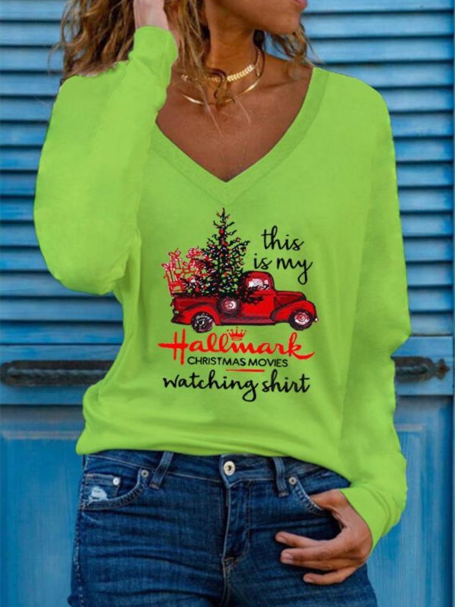 This Is My Hallmark Christmas Movies Watching Shirt V-Neck Long Sleeve Tops