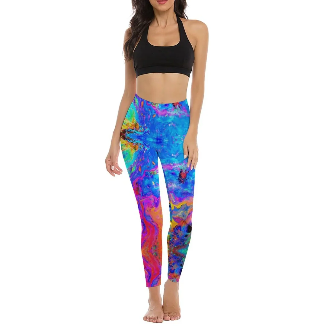 Neon Galaxy Yoga Pants for Women High Waisted Active Casual Wear Full-Length Yoga Leggings