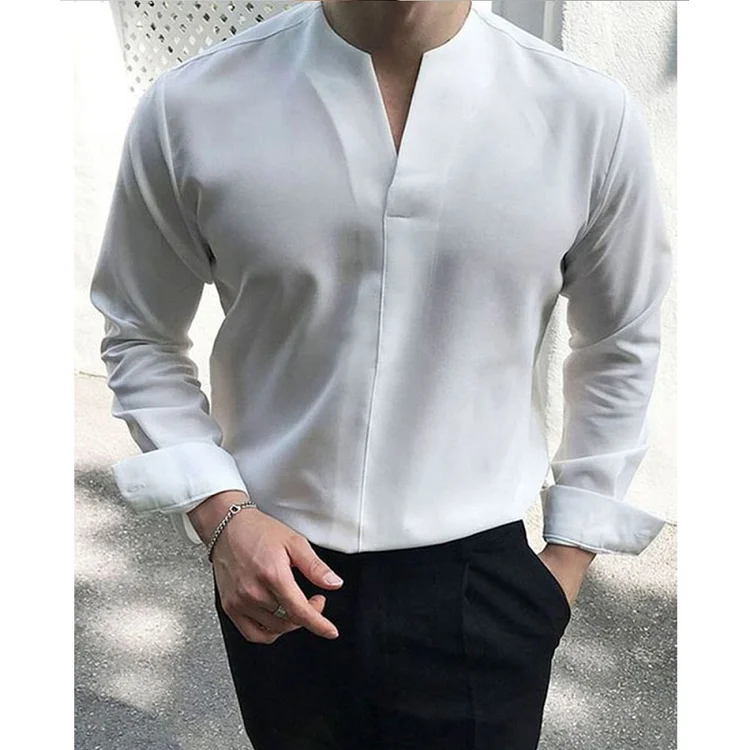 Men's Solid Color Long Sleeve Polo Shirt