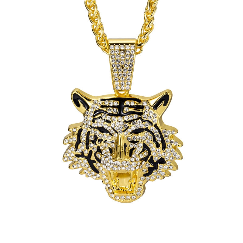 Hip-Hop Tiger Iron Zinc Alloy Inlay Rhinestones Men’s Charms Pendant Necklace