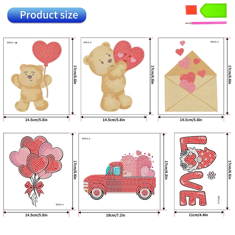 6 Pcs Valentine Bear Gnome Diamond Painting Sticker Art Craft for Boy Girls  Gift