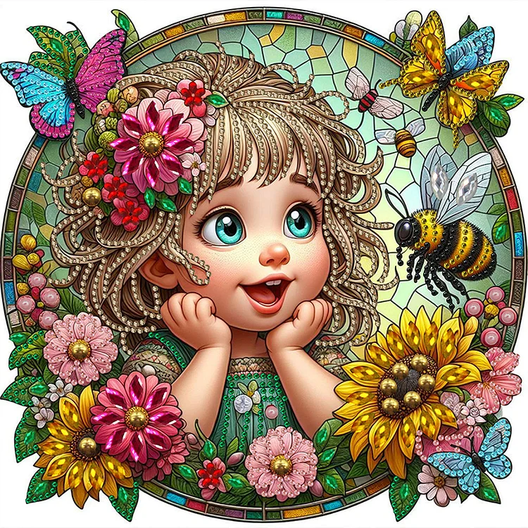 Sunflower Girl 30*30cm (Canvas) Special Shaped Drill Diamond Painting gbfke
