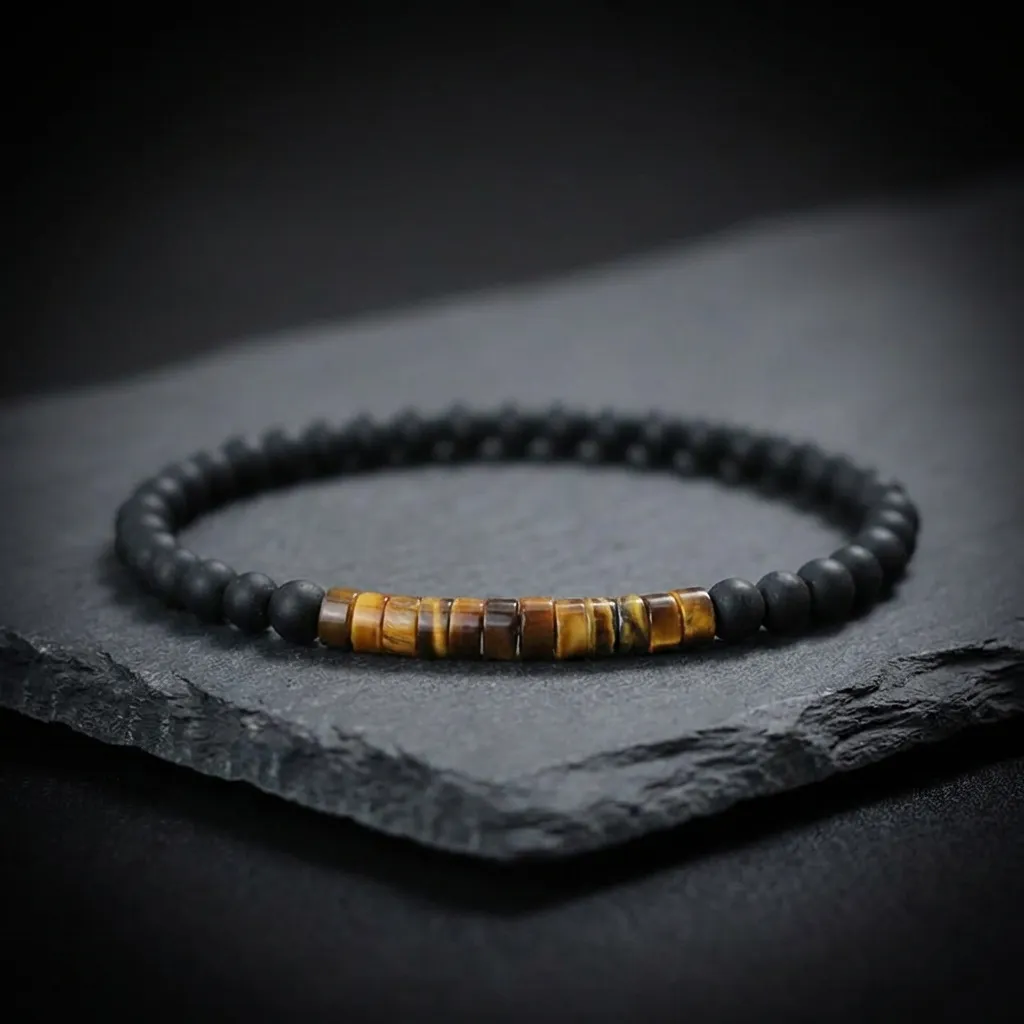 The Emperor Onyx Minimalist Strand | 4mm Natural Stone Bracelet Golden Tiger's Eye-7.7" (19.5cm) - Standard Fit