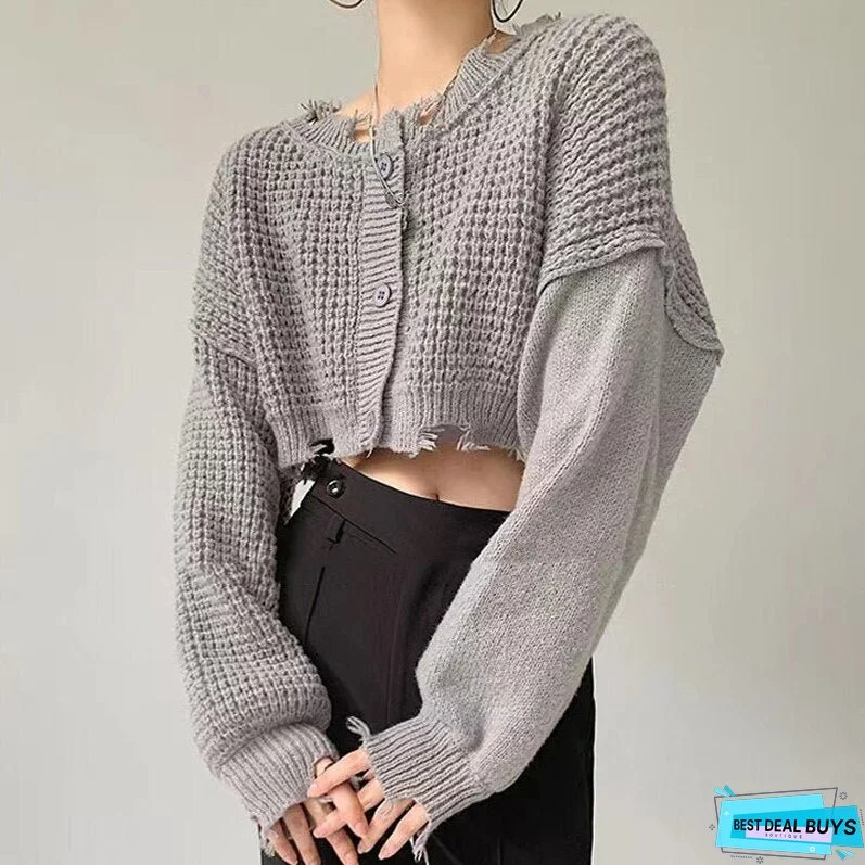 MEXZT Streetwear Women Hole Harajuku Cardigan Sweater Autumn Winter Hollow Out Korean Crop Tops Casual Long Sleeve Y2k Sweater
