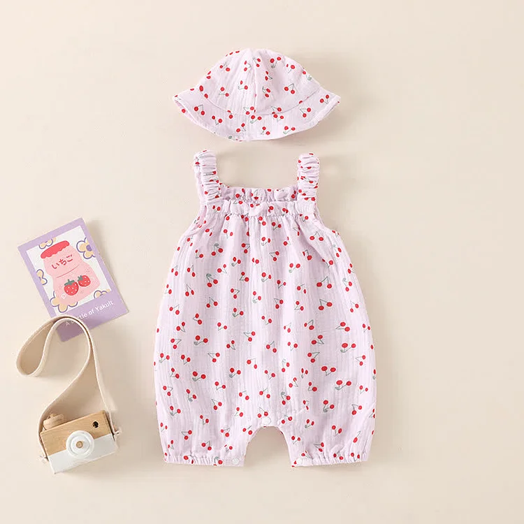 Baby Cherry Strap Overall with Hat