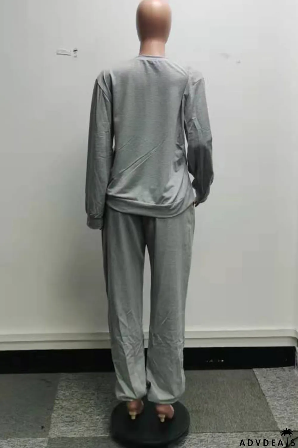 Grey Fashion Casual Letter Print Basic O Neck Long Sleeve Two Pieces