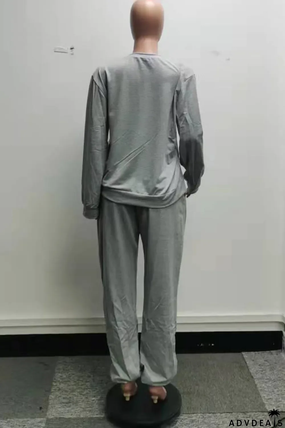 Grey Fashion Casual Letter Print Basic O Neck Long Sleeve Two Pieces