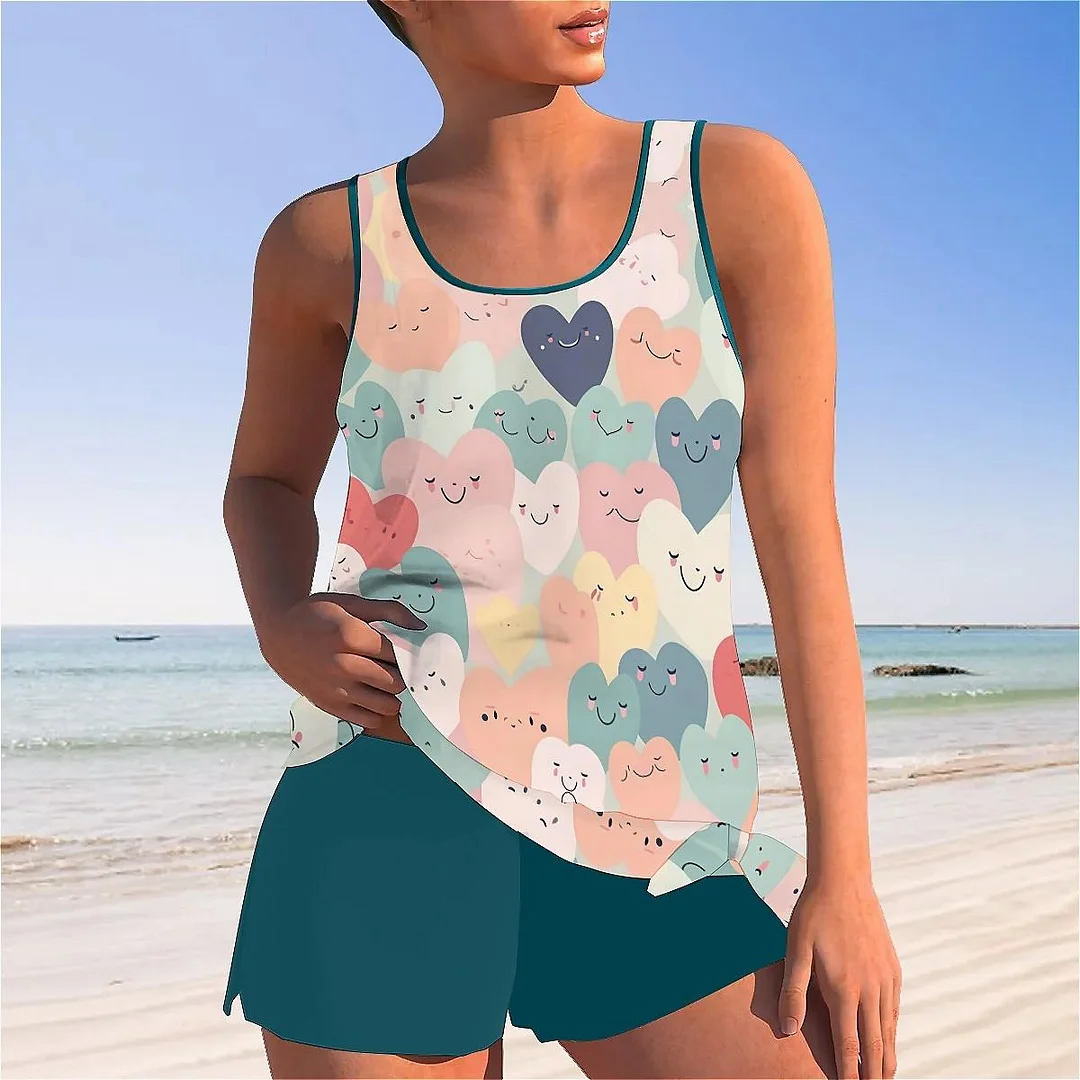 Bowknot Heart,Love,Valentine's Day Mid Waisted Tankini Set - Plus Size Available