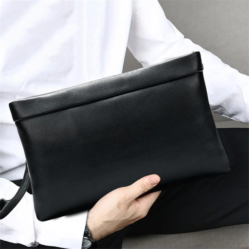 Business Waterproof Plain Soft Leather Clutch Bags