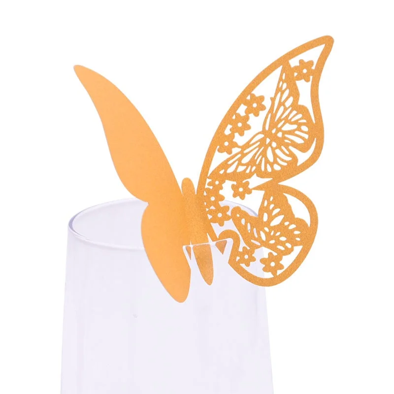 50Pcs Butterfly Name Place Card Wine Glass Cup Paper Card for Wedding Birthday Decoration Table Event Party Supplies Baby Shower