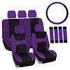 FH Group Full Set Car Seat Covers Cloth, Universal Fit combo, Set with Steering Wheel Cover and Seat Belt Pad fits Most Cars, SUVs, Trucks Purple