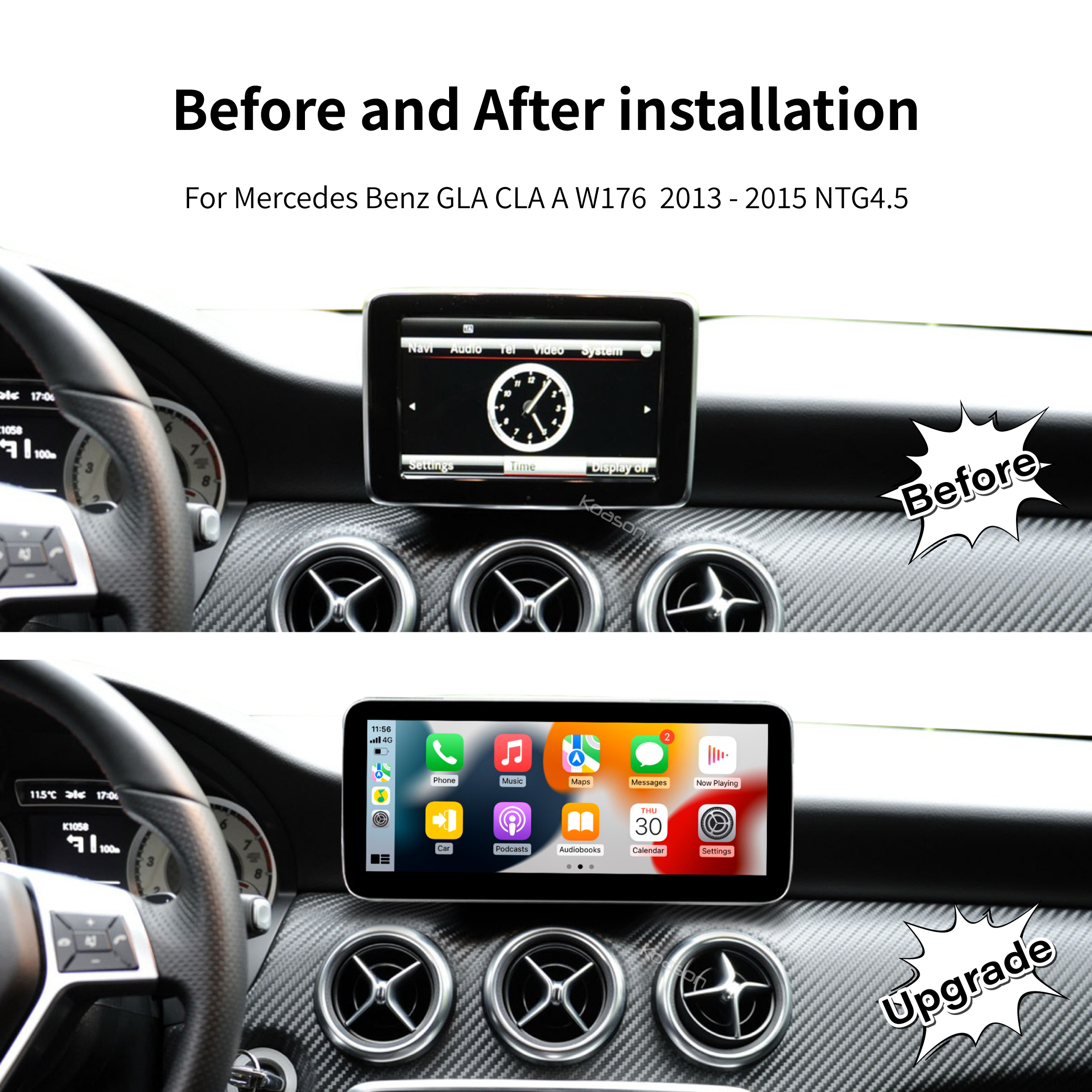 KOASON Linux Apple CarPlay Android Auto TouchScreen Original Retrofit Upgrade Monitor for Mercedes Benz GLA X156 CLA C117 X117 W117 A Class W176