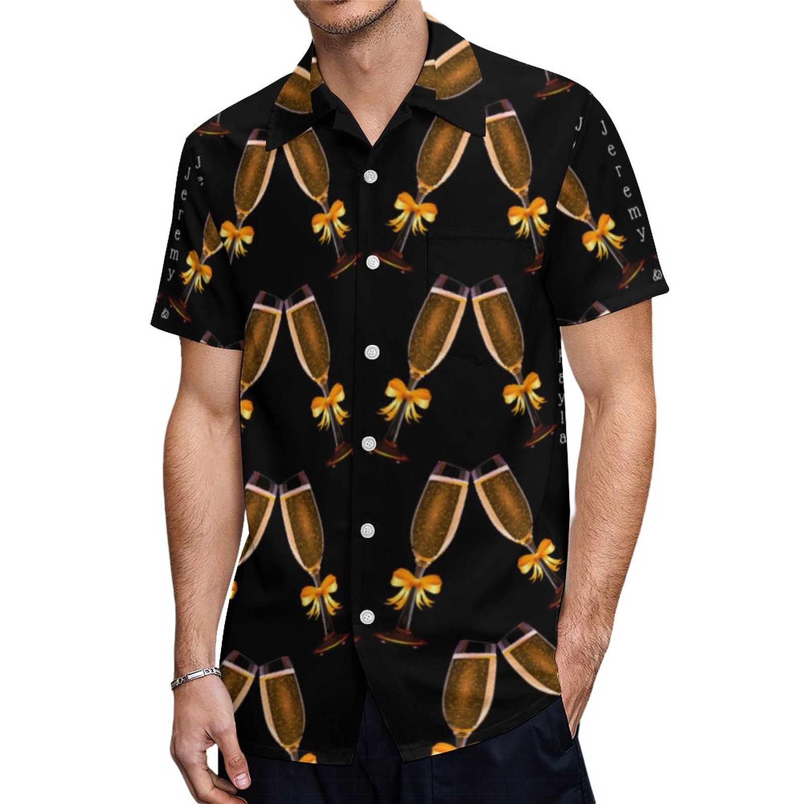 Champagne Glasses With Golden Bows Hawaiian Shirt Mens Button Down Plus Size Tropical Hawaii Beach Shirts
