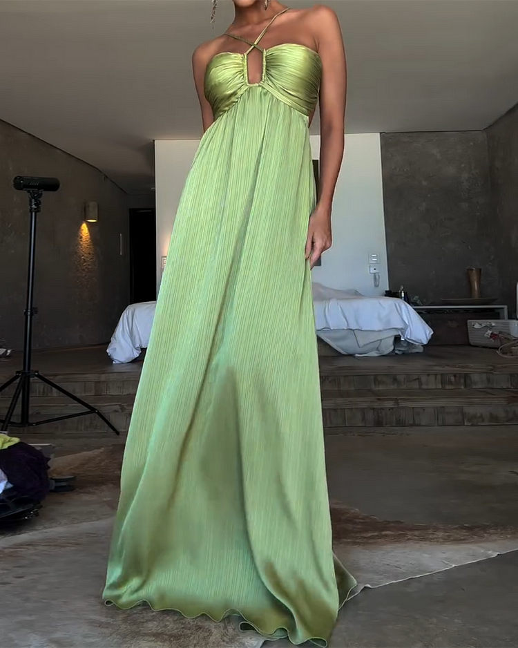 Cross Strap Pleated Dress