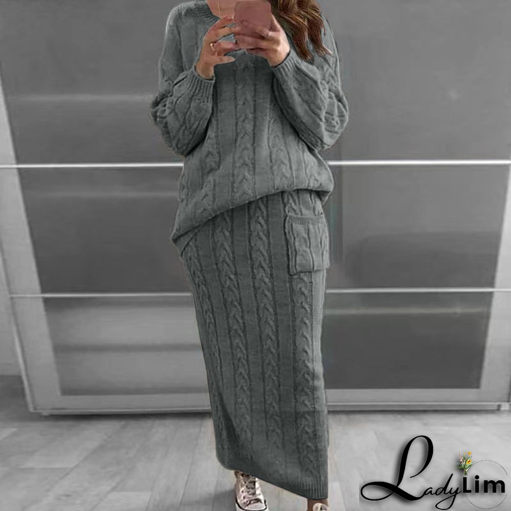 Autumn and winter women's fashion twist sweater suit set