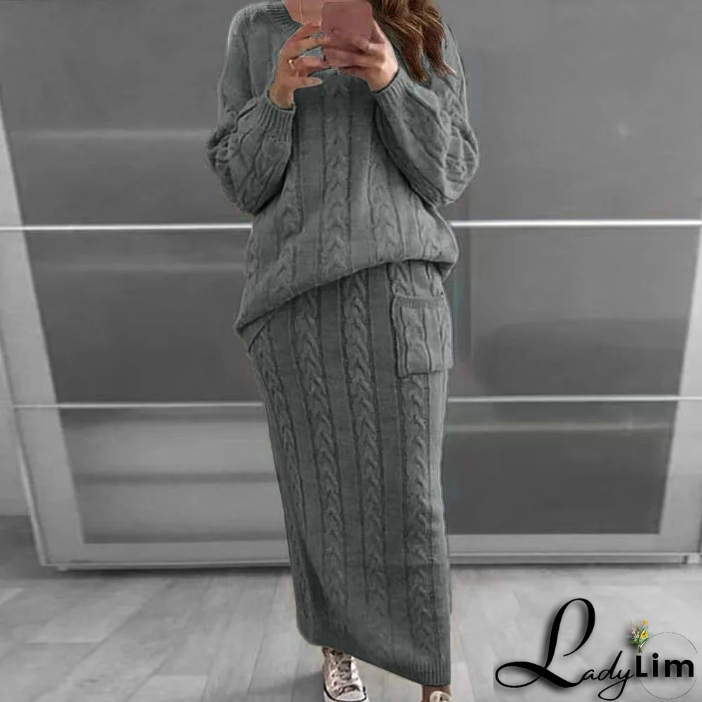 Autumn and winter women's fashion twist sweater suit set