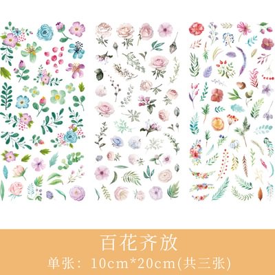 JOURNALSAY 3pcs/set Cartoon Flowers Leaves Kawaii Washi Sticker