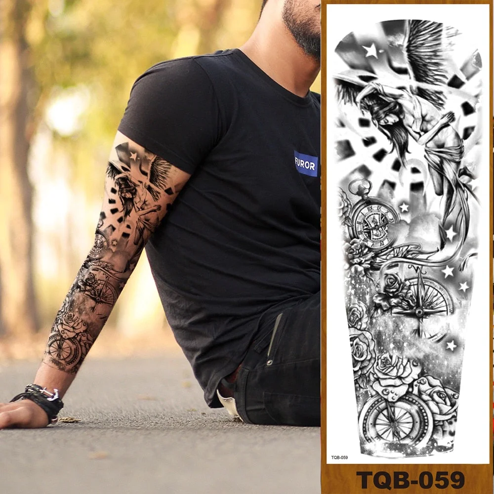 Full Flower Arm Temporary Tattoo Sticker Man Woman Body Leg Art Fake Tatoo Beauty & Snake Bear Owl Fox Mermaid Egypt Queen Sexy