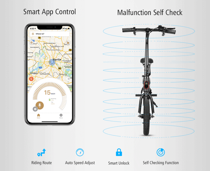 KUGOO KIRIN B1 Folding Electric Bike 12" Pneumatic Tires 250W Motor App Support Max 15.5 MPH