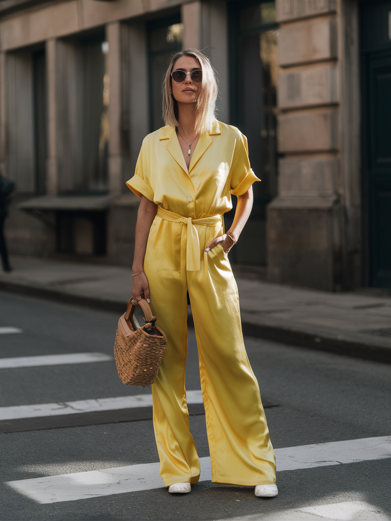 Yellow Silk Casual Jumpsuit