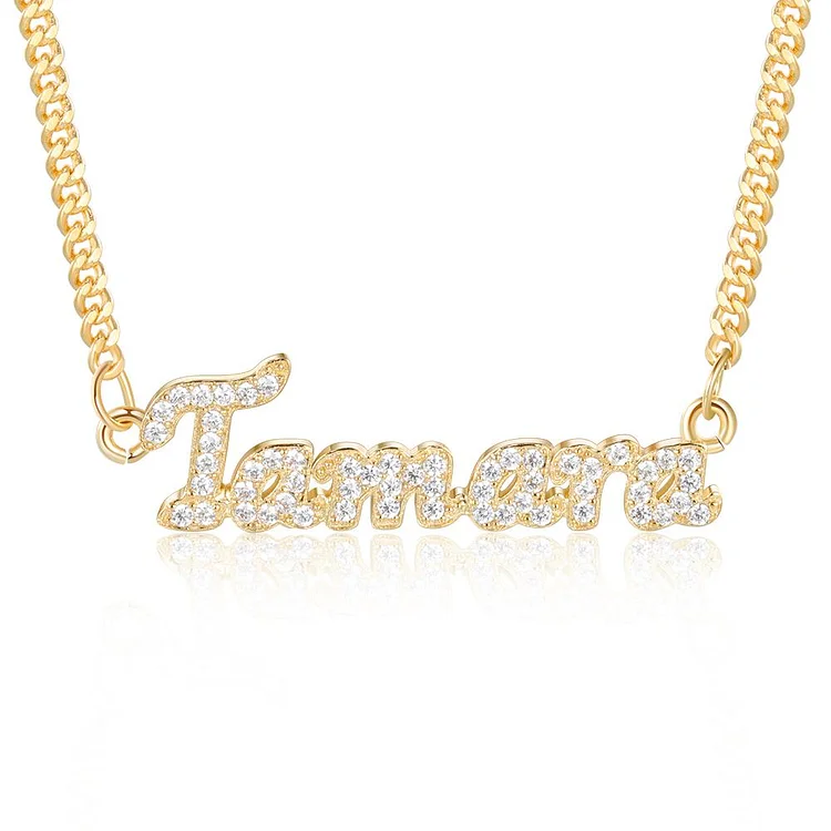 Sparking Name Necklace Personalized With Cubic Zirconia Crystal Name Necklace in Gold