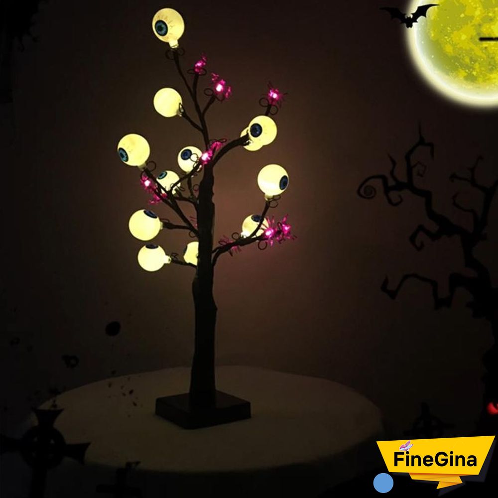 18 Inch Spooky Ghost Eye Spider Tree Light With 24 LED Lights For Halloween Decoration