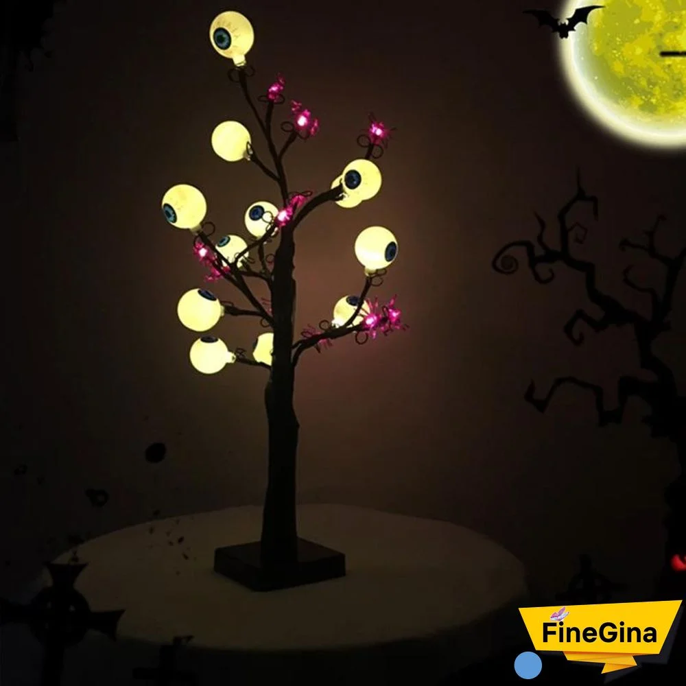 18 Inch Spooky Ghost Eye Spider Tree Light With 24 LED Lights For Halloween Decoration