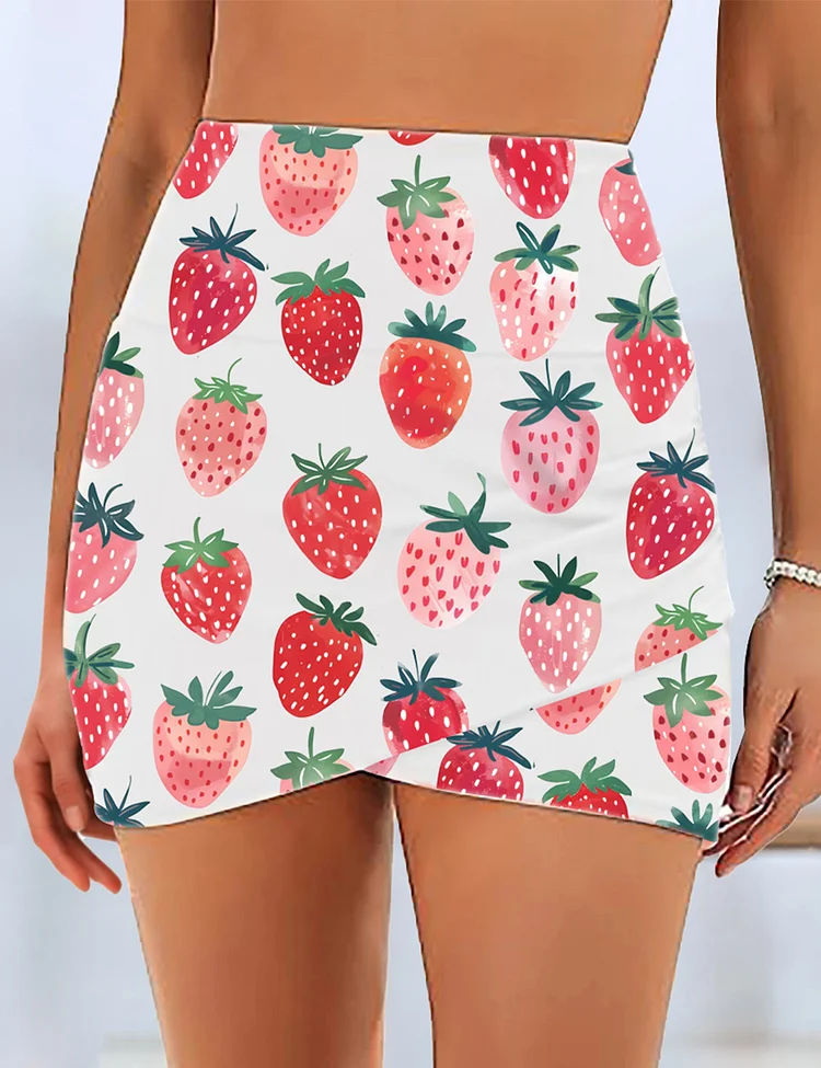 Women's Summer Strawberry Cottagecore Berries Bikini Swim Skirt 