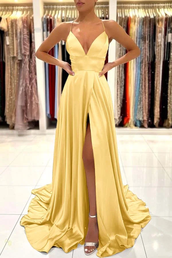 Miabel Shining Spaghetti Straps Sweetheart A Line Split Prom Dress