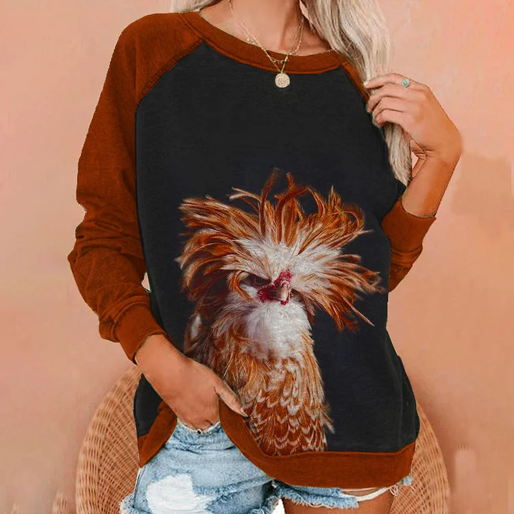 Wearshes Casual Long Sleeve Chicken Print Sweatshirt