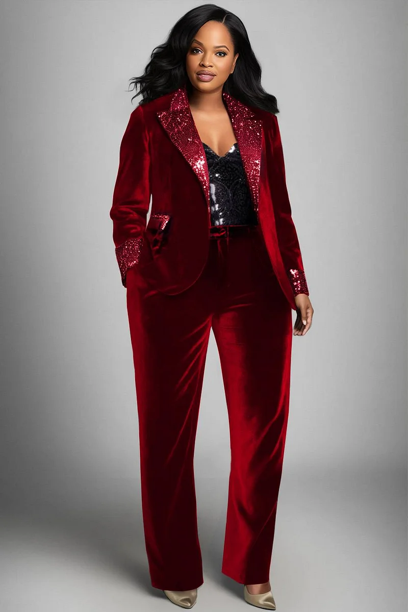 Plus size velvet pantsuit hotsell