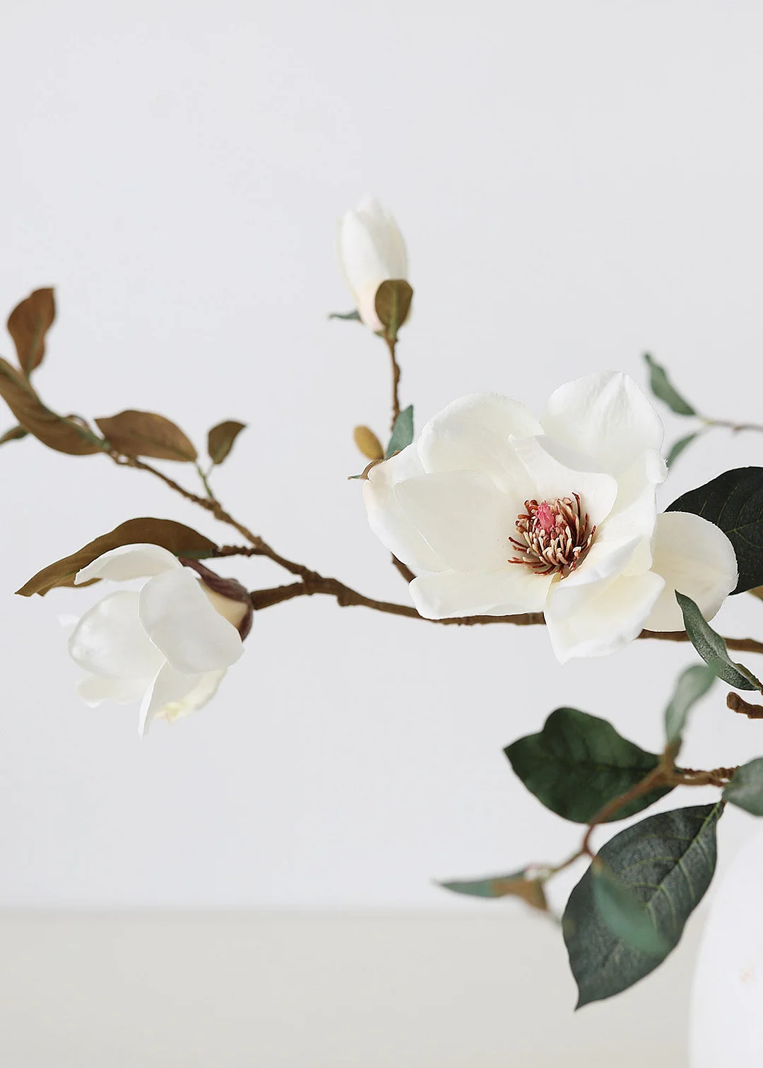 Cream Magnolia Fake Flower Branch - 35"