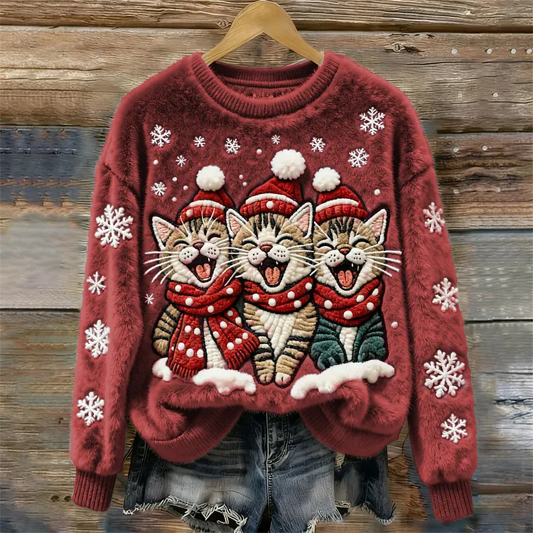 Christmas Cats Women's Cozy Plush Sweater