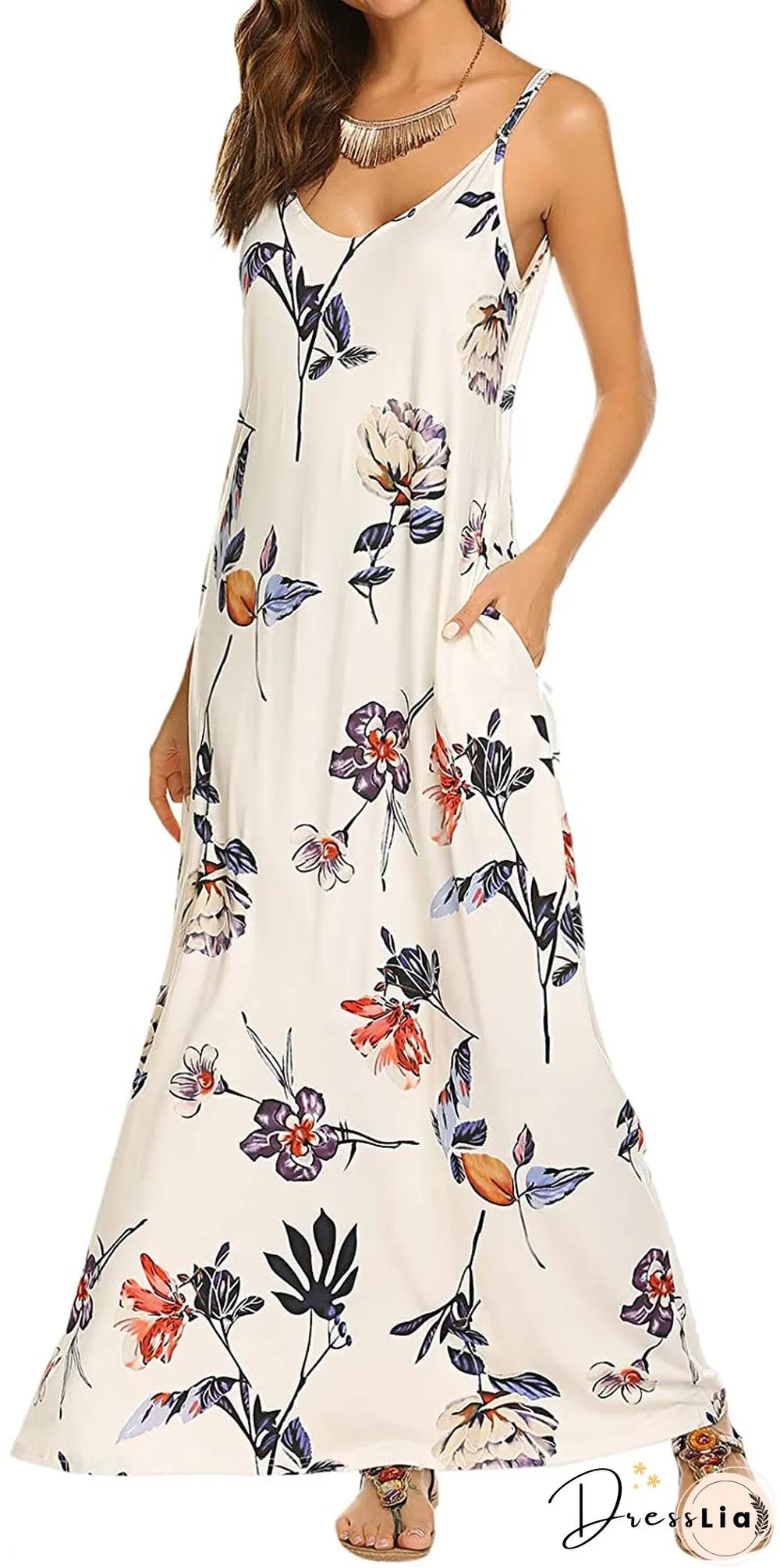 Printed Suspender Dress Beach Dress Black Dresses